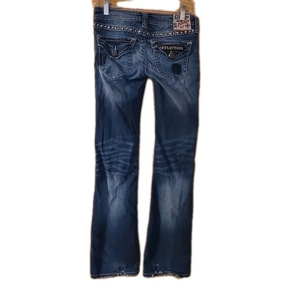 Affliction Jeans Womens 25x31 Blue Flared Embroidered Pockets - Picture 6 of 12